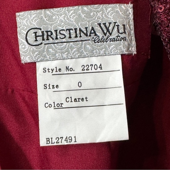 Christina Wu Sequin Gown Claret Style 22704 Size 0 - Picture 5 of 7